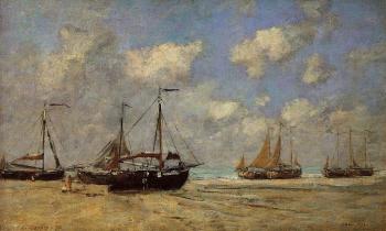 Eugene Boudin : Scheveningen, Boats Aground on the Shore